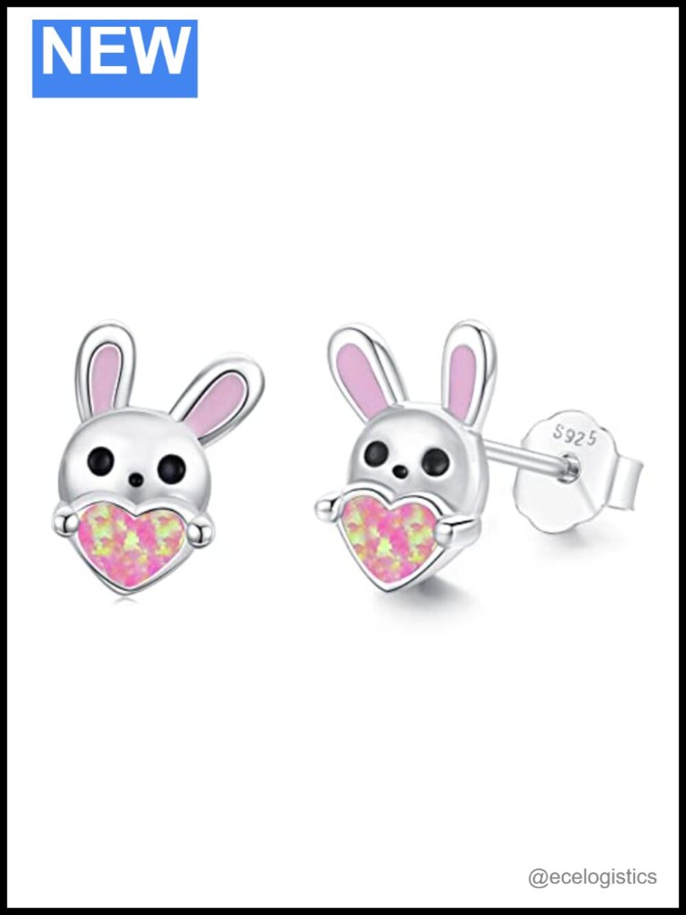 Rabbit Stud Earrings 925 Sterling Silver Opal Hypoallergenic Minimalist